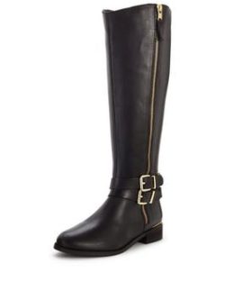 Shoe Box Vienna Leather Zip Detail Gold Trim Knee Boots